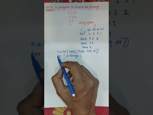 Python Pattern Program | Print Reverse Number Pattern 4 3 2 1 | Nested Loop Explained #shorts