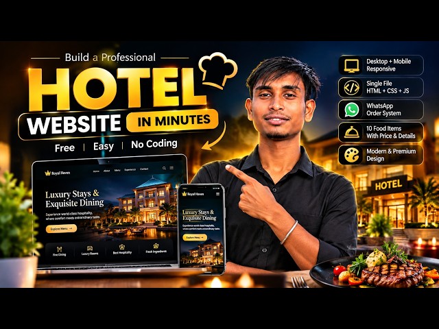 Build Hotel Website Free Domain & Hosting 🏨 Complete Setup Tutorial (No Coding) 2026