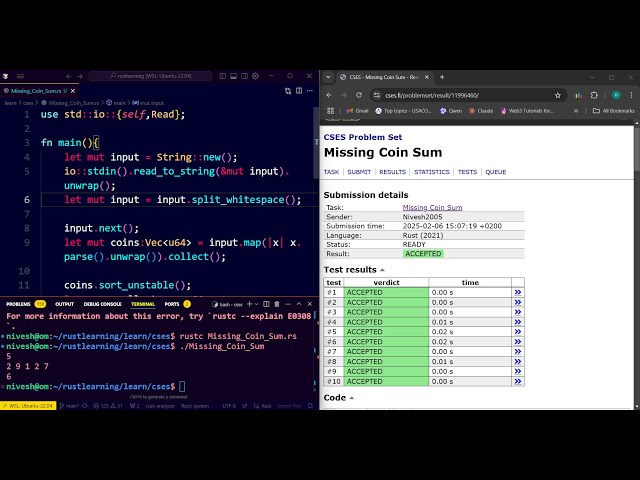 Day 19 of coding in rust | CSES Missing Coin Sum| Rust Coding Challenge