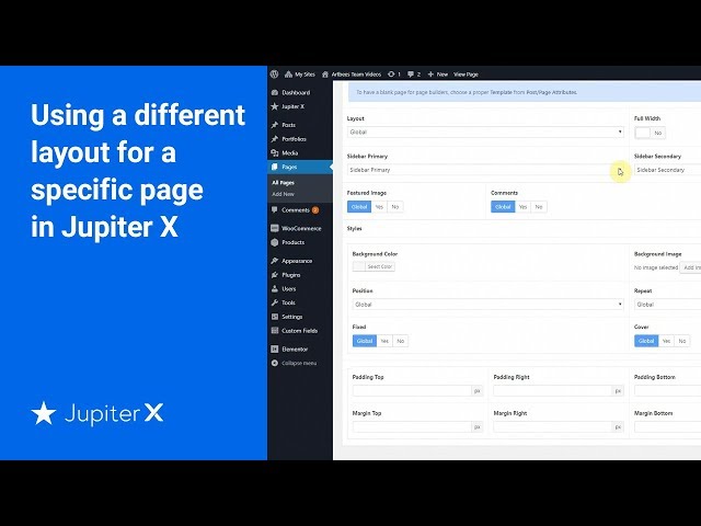 Using a different layout for a specific page in Jupiter X