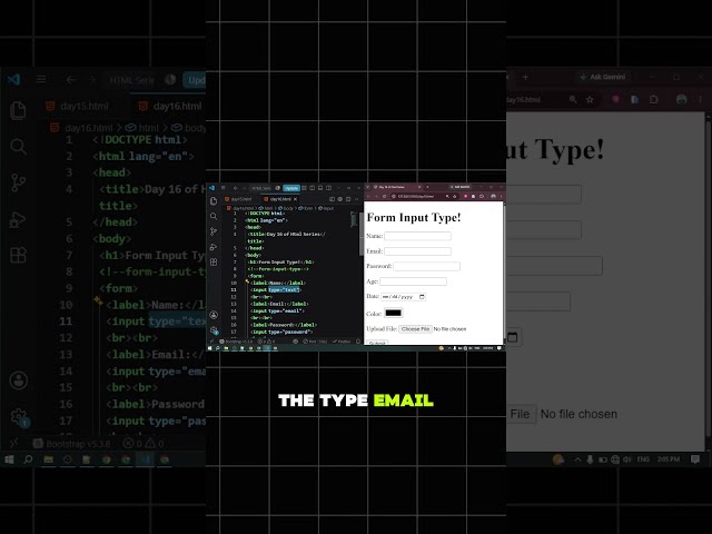 HTML Tutorial Day 16 | HTML Input Types Explained | Different Types of Input in HTML