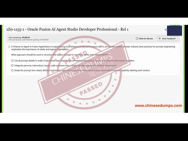 Oracle Fusion AI Agent Studio Developer Professional 1Z0 1155 1