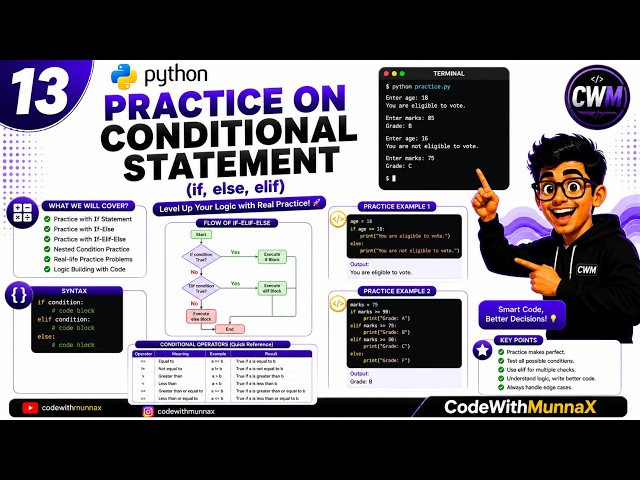 13. Python Conditional Statement Practice Questions | If Else Elif Practice in Python