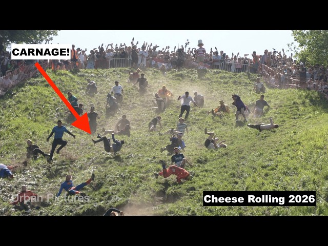 Cheese CARNAGE 2026: Daredevils tumble in UK’s hottest Cheese Rolling race ever!