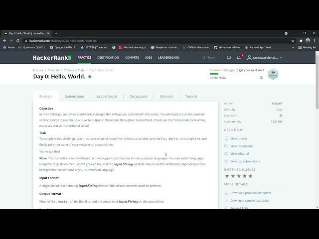 Day 0: Hello, World | 30 Days of Code | HackerRank