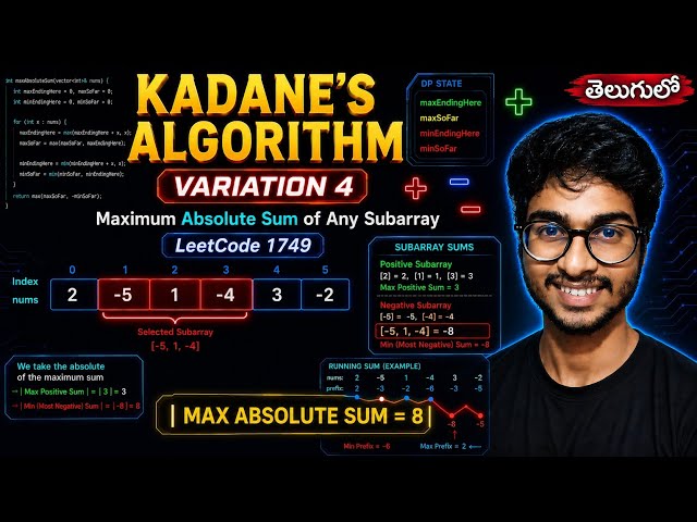 🔥Kadane's Algo | Variation 4 | 1749. Maximum Absolute Sum of Any Subarray | Leetcode | DSA Series |