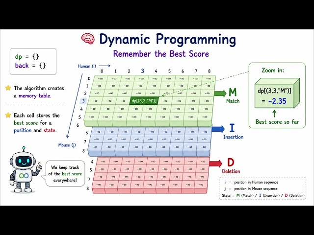 Pair HMM Viterbi Explained: Dynamic Programming, dp, back, i/j, and Traceback 🧬