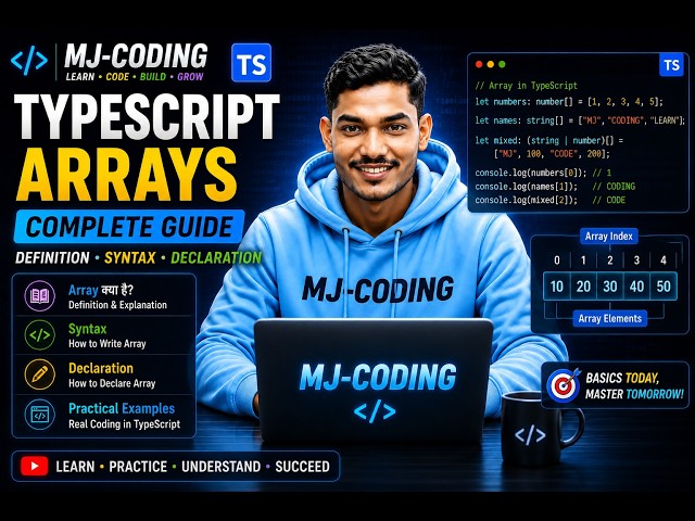 #8 TypeScript Arrays Explained in Hindi | Definition, Syntax, Declaration & Examples | MJ-CODING