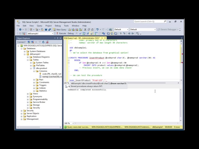 Creating a store procedure in Microsoft SQL Server 2016 using parameters