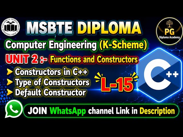 C++ Unit 2 Lecture 15 Constructors in C++ Types of Constructors & Default Constructor with Program