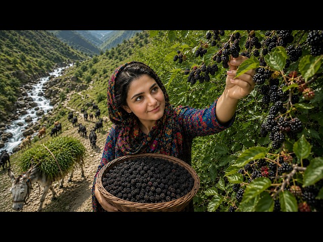 Harvesting Fresh Black Mulberry & Traditional Cooking | Village Life Iran