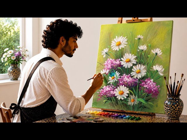 Easy Daisy Flower Painting 🌼 Beautiful Acrylic Painting for Beginners