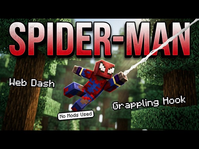 Grappling Hook/Web Dash: Spider-Man with Commands! (Minecraft Bedrock Tutorial)