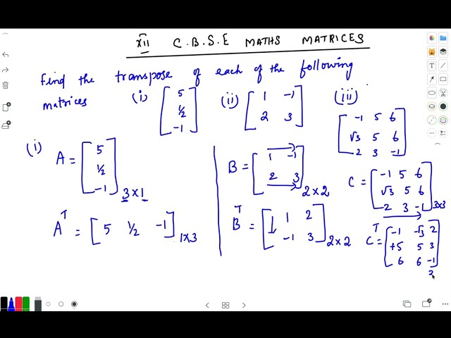 TRANSPOSE OF MATRICES EX 3 3 1|CBSE|12TH GRADE|MATRICES|
