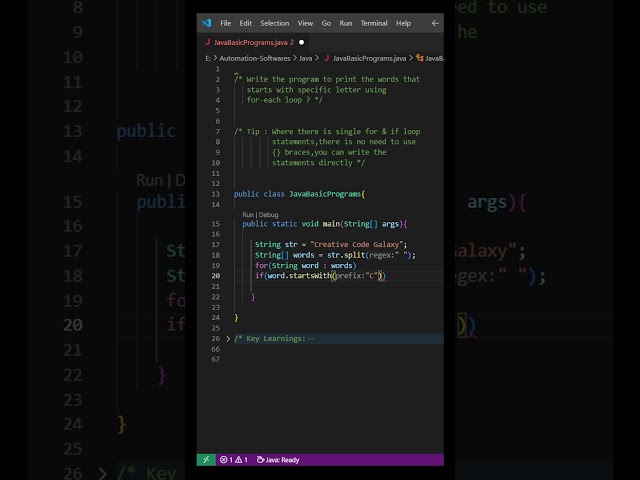 Print The Words That Starts With Specific Letter Using For Each Loop