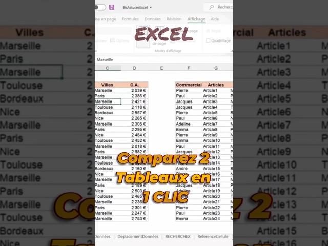 Excel Compare 2 Tables in 1 Click