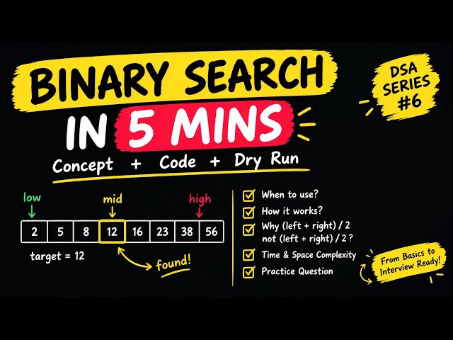 Lecture 9 | Binary Search Explained in Hindi | Master Binary Search in 5 Minutes (With Example)