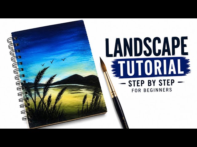 Easy landscape painting tutorial 🎨|step by step for beginners || #painting #landscape 