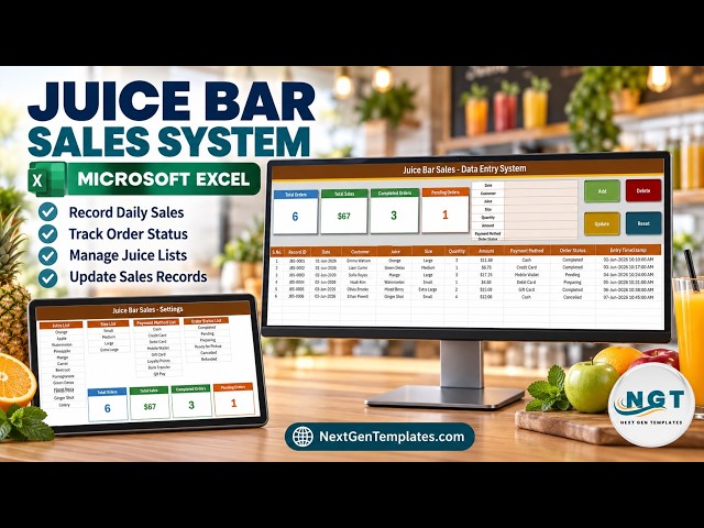 Juice Bar Sales Data Entry System in Excel