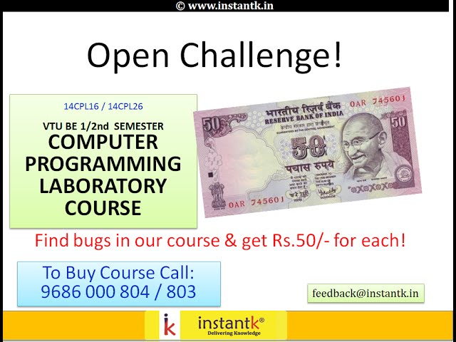[intro 1] 14CPL16 BE VTU Computer Programming Lab : Algo + Flow Chart + C Code  14PCD