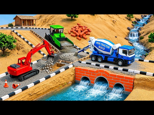 DIY Mini Tractor Builds a T-Junction with a Strong Brick Bridge | Science Project