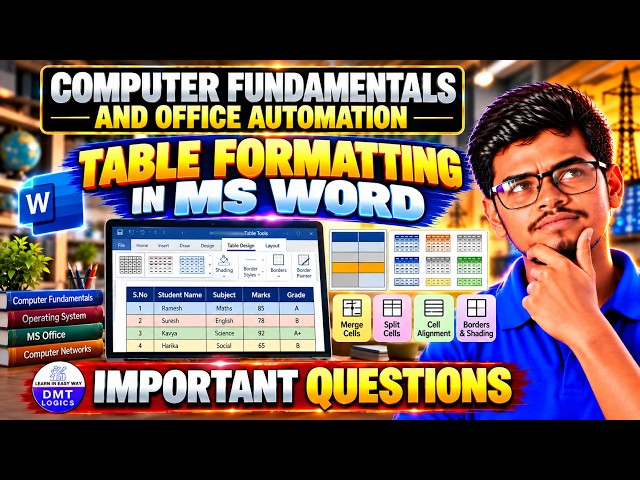 How to Format Tables in MS Word in Telugu | Computer Fundamentals & Office Automation | Degree Cl...