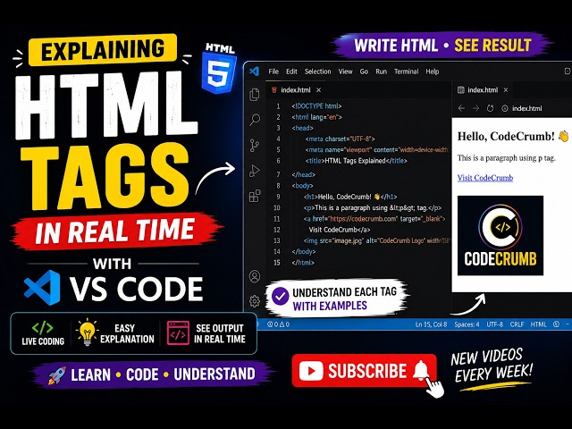 HTML Tags Explained with VS Code | Learn HTML Practically for Beginners #html5
