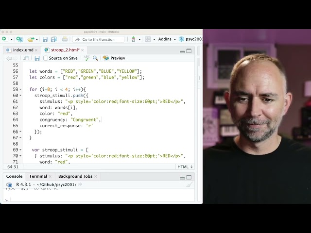 Psyc 2001: Stroop pt 2, scripting a stimulus array