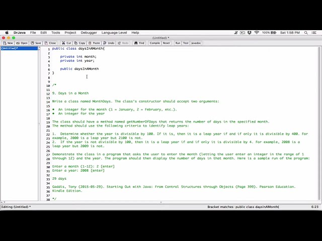 6.9. (Part 1) Days in a Month - Java