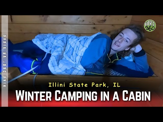 Illini State Park, IL - Winter Camping in a Cabin (Hike 360° VR Video)