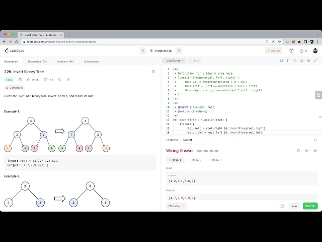 lc-js #8 invert binary tree