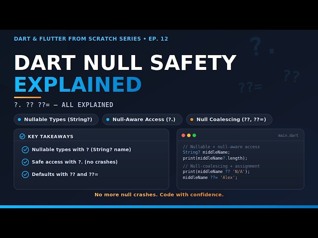 Dart Tutorial for Absolute Beginners 2026 | Dart Null Safety and Aware Explained (Ep.12)