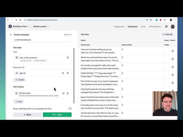 Running evals in the OpenAI dashboard