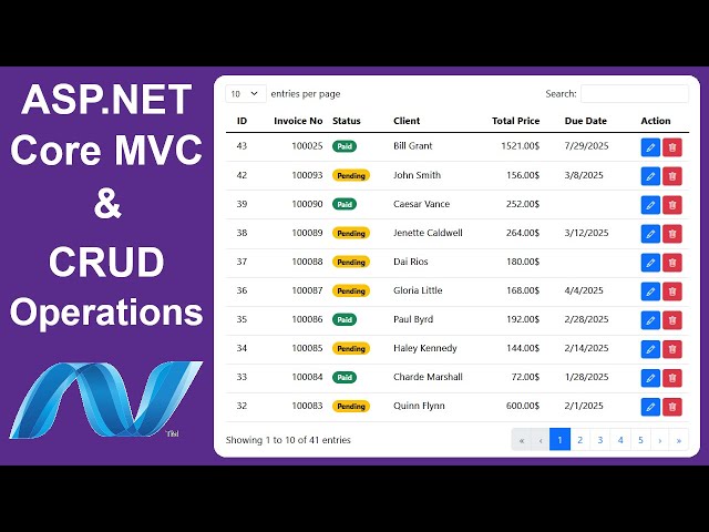 CRUD Operations in ASP.NET Core MVC using SQL Server and Entity Framework | Invoice Management App