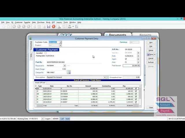 SQL Account – AR Customer Payment: Local Payment