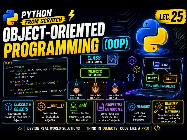 Object-Oriented Programming | Classes, Objects & Dunder Methods | Python From Scratch | Lec. 25