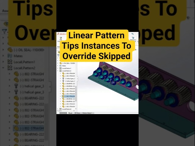 Linear Pattern Instances To Override Skip Feature💥💯#solidworks #design #art #shorts #tips #cad