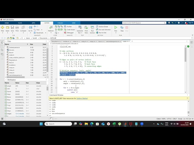 Matlab 3D rectangular through 3 rotational stages