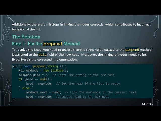 Fixing Null Output in Linked List: Prepend and toString Methods