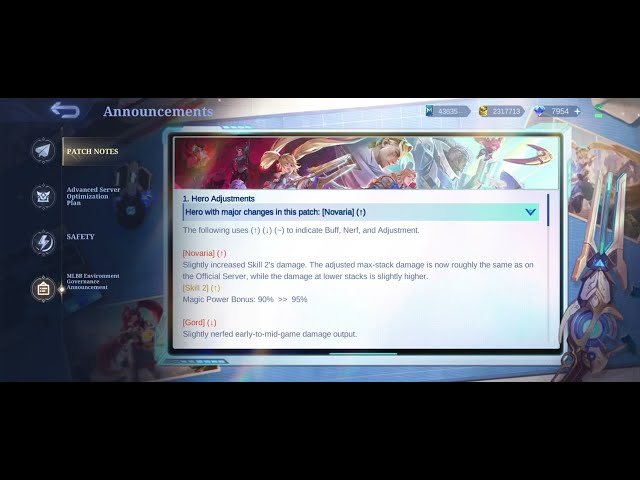 Novaria Buff, Gord Nerf, Odette & Aldous Revert Adjustment - Patch Notes 2.2.04 Advance Server MLBB