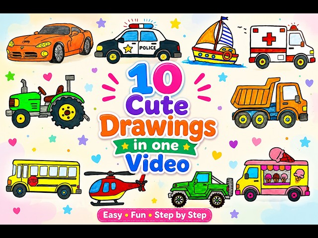 Draw 10 Easy Drawings in single video #satisfying #art #draw #color #sketch #desenho