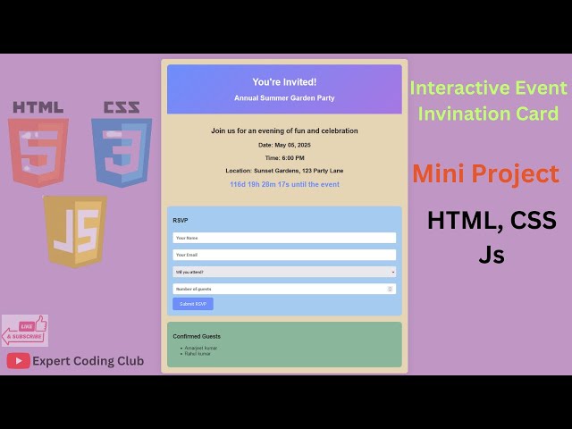 Create Interactive Event invitation Card using html css and javascript in 2025 | project in 2025