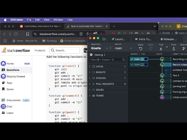 Git snippets in bash on MacOS