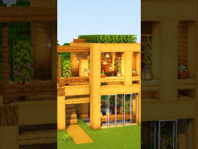 Easy Modern Wooden House! #minecraft #minecraftstarter #minecraftbuilding #shorts