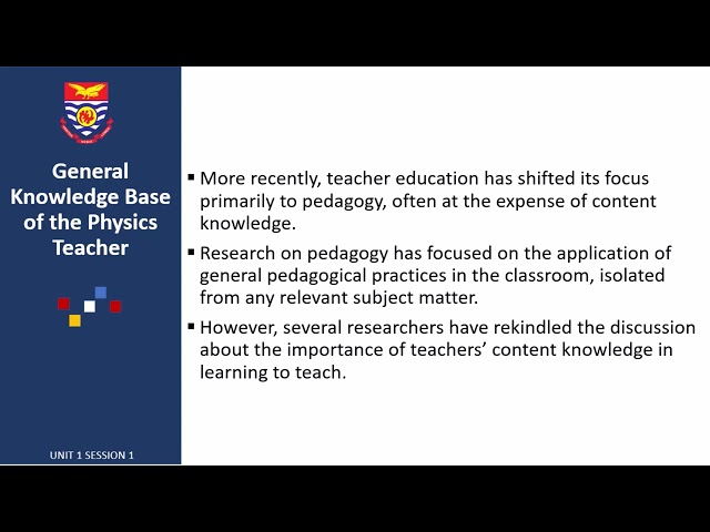 Pedagogical Content Knowledge in Physics Unit 1 Session 1