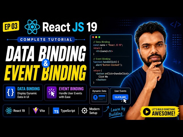 React JS 19 Tutorial in 2026 #3 |  Data Binding | Event Binding