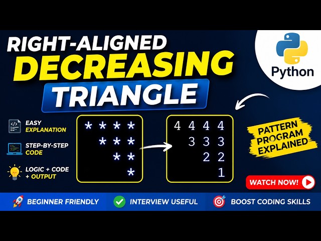 Right-Aligned Decreasing Triangle in Python | Python Pattern Programs | Logic Building