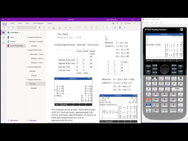 HP Prime Onenote Simplex Standard Minimum