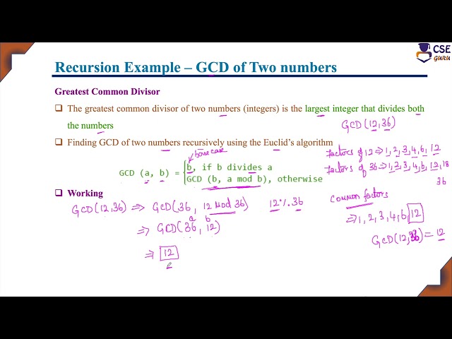 Recursion  Example GCD of two numbers | Stack Data Structure | L 44 | Data Structures & Application