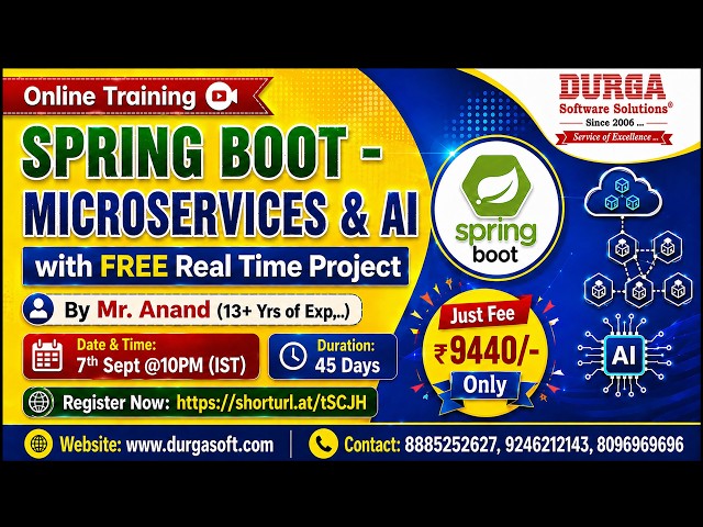SPRING BOOT - MICROSERVICES & AI with FREE Real Time Project Online Training @ DURGASOFT